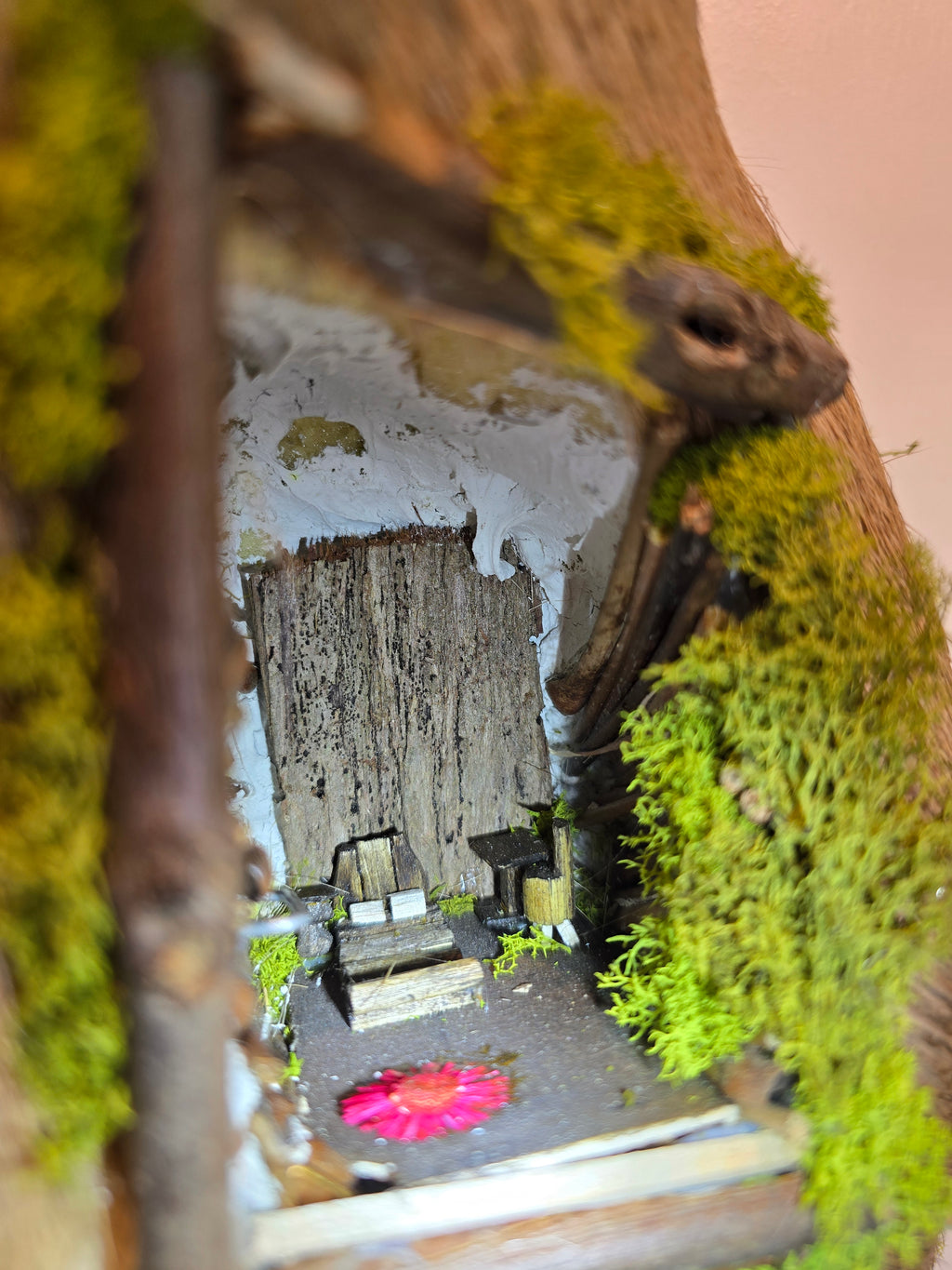 Deer Mount with Hand Crafted Fairy Cottages