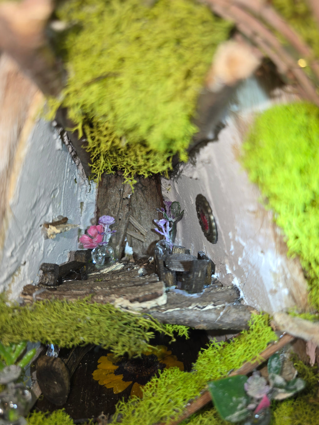 Deer Mount with Hand Crafted Fairy Cottages