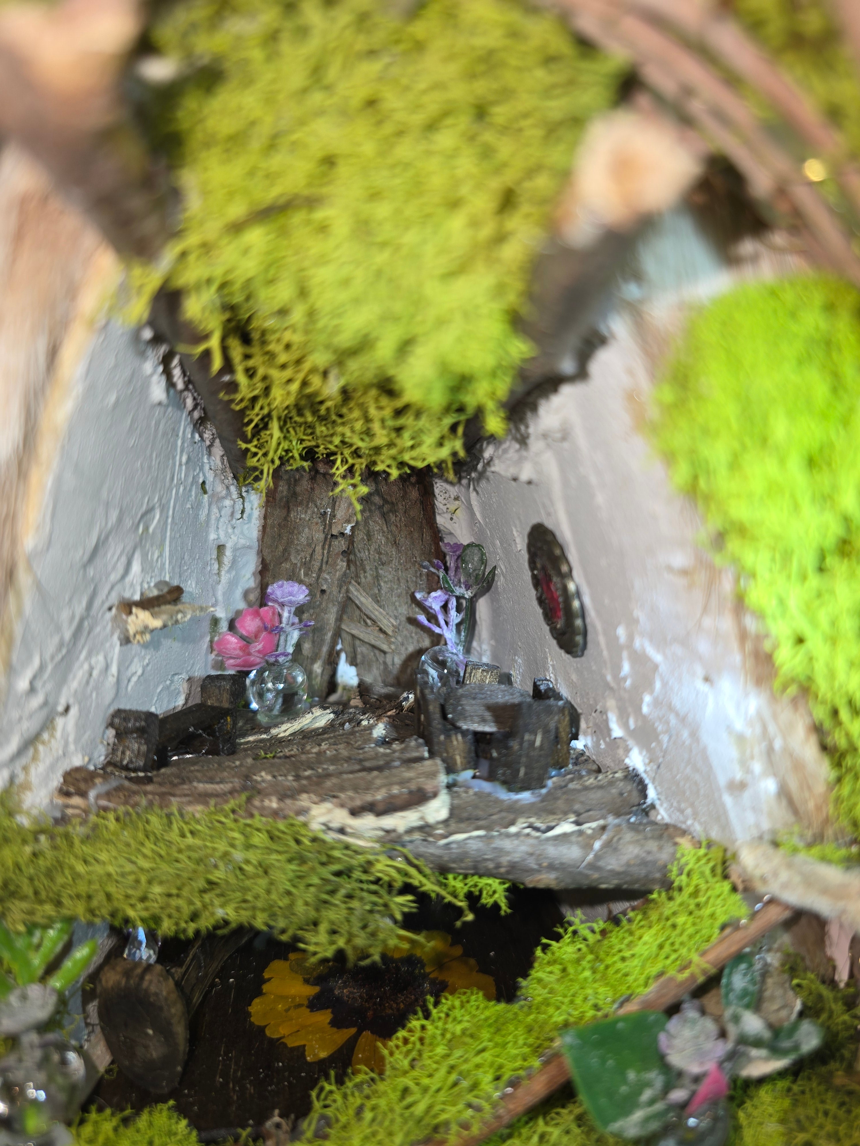 Deer Mount with Hand Crafted Fairy Cottages