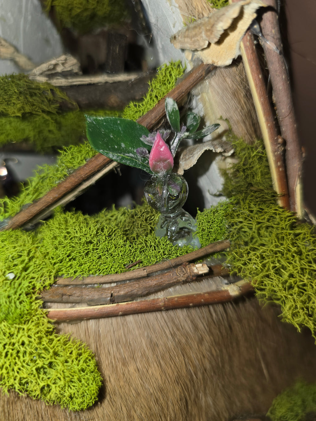 Deer Mount with Hand Crafted Fairy Cottages