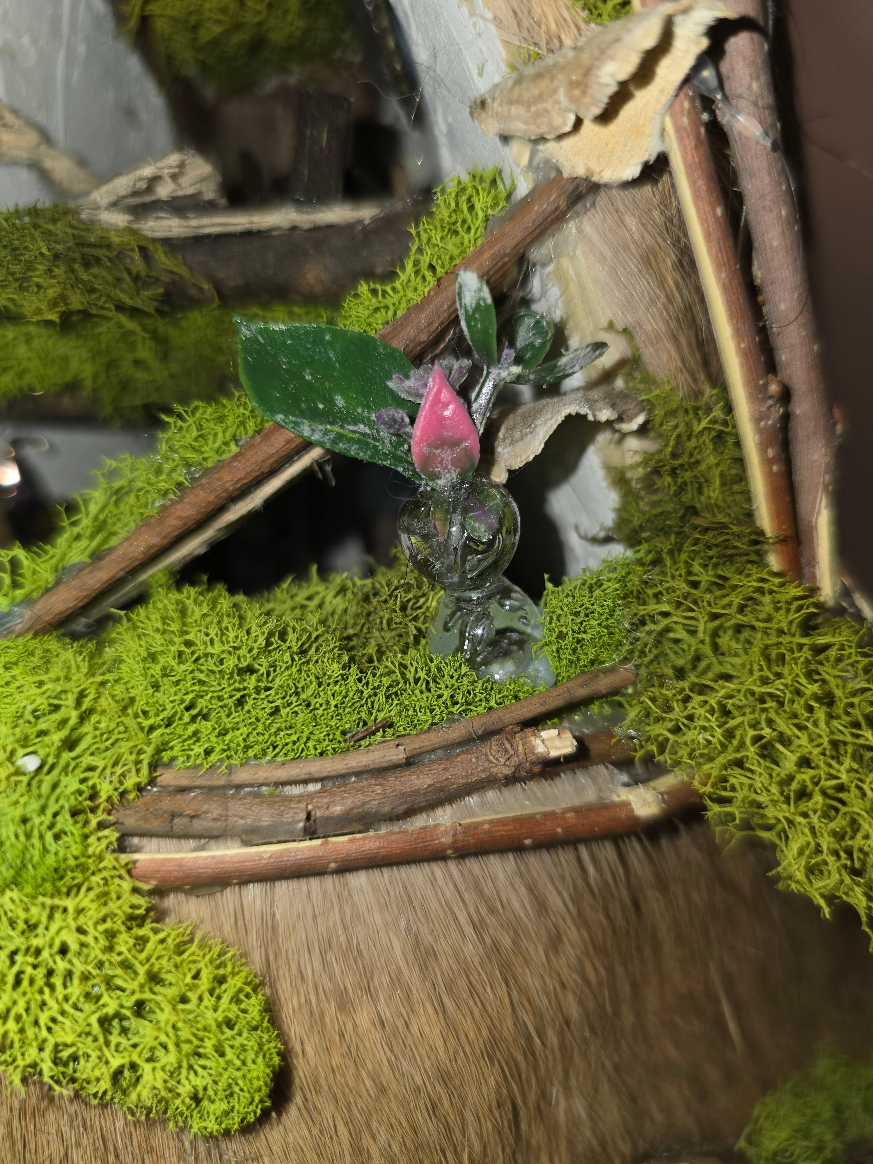 Deer Mount with Hand Crafted Fairy Cottages