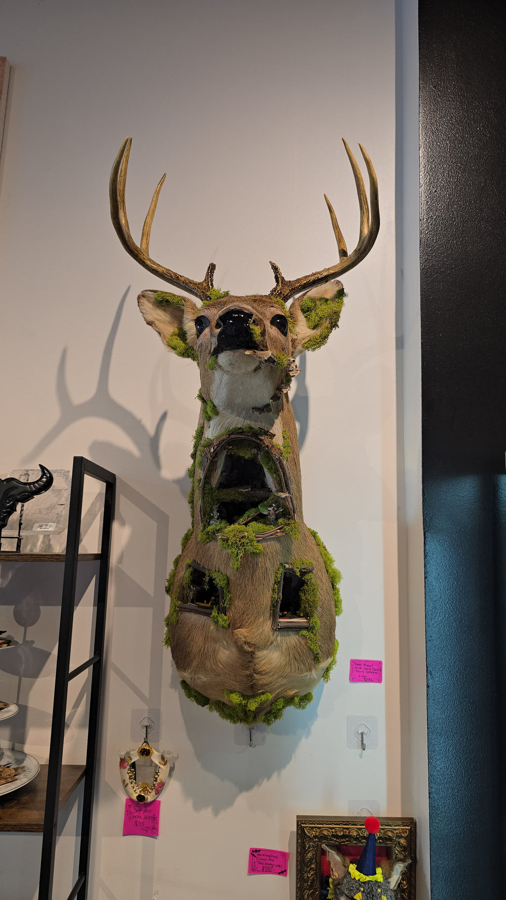 Deer Mount with Hand Crafted Fairy Cottages